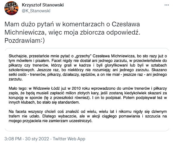 ODPOWIEDŹ Krzysztofa Stanowskiego na komentarze dot. Michniewicza!